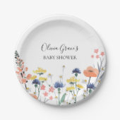 Wildflower waterverf bloemenbaby shower papieren bordje (Voorkant)