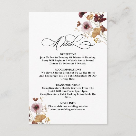 Wildflower Waterverf Bloemenkalligrafie Bruiloft Informatiekaartje (Voorkant)