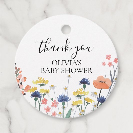 Wildflower waterverf bloemig baby shower dank u bedankjes labels (Voorkant)