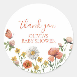 Wildflower waterverf bloemig baby shower dank u ronde sticker
