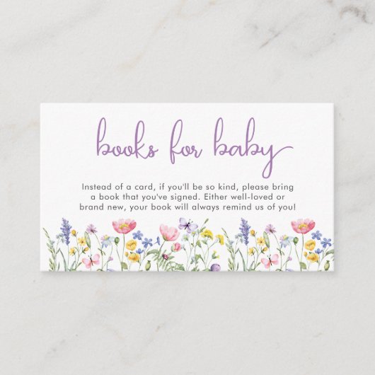 Wildflower Waterverf boeken voor Baby Girl Shower Informatiekaartje (Voorkant)