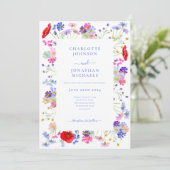 Wildflower Waterverf Boho Blue Bruiloft Kaart (Staand voorkant)