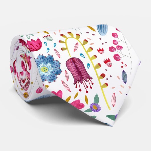 Wildflower Waterverf Botanische Bloemen Stropdas (Opgerold)