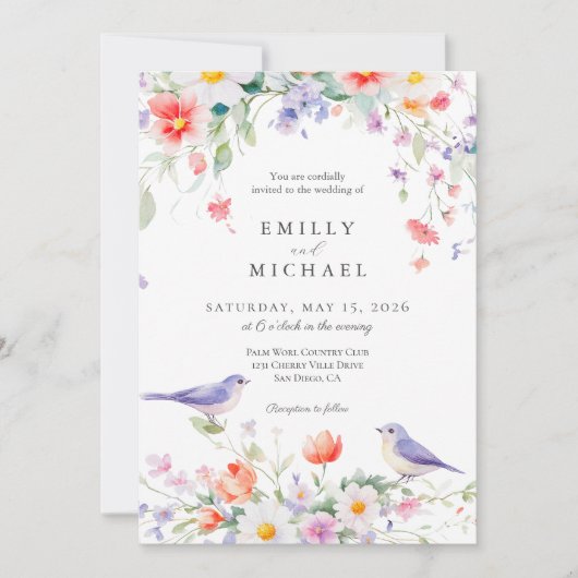 Wildflower Waterverf botanische lente bruiloft Kaart (Voorkant)