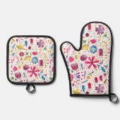 Wildflower Waterverf Botanische Patroon Ovenwant & Pannenlap Set (Voorkant)