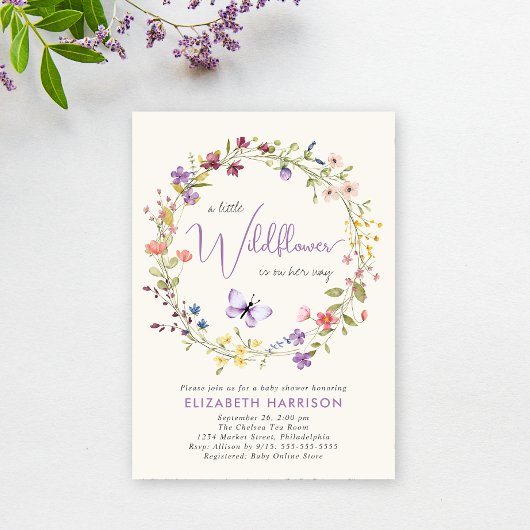 Wildflower Waterverf Cream Baby Meisje Douche Kaart