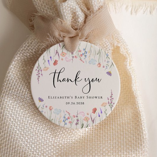 Wildflower Waterverf Cream Baby shower Dank u Bedankjes Labels