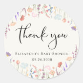 Wildflower Waterverf Cream Baby shower Dank u Ronde Sticker (Voorkant)