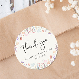 Wildflower Waterverf Cream Baby shower Dank u Ronde Sticker