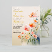 Wildflower Waterverf Echte folie Bruiloft Uitnodig Folie Feestdagenkaart (Staand Voorkant)
