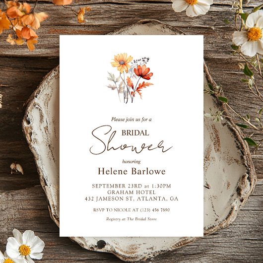 Wildflower Waterverf Elegant Herfst Vrijgezellenfe Kaart