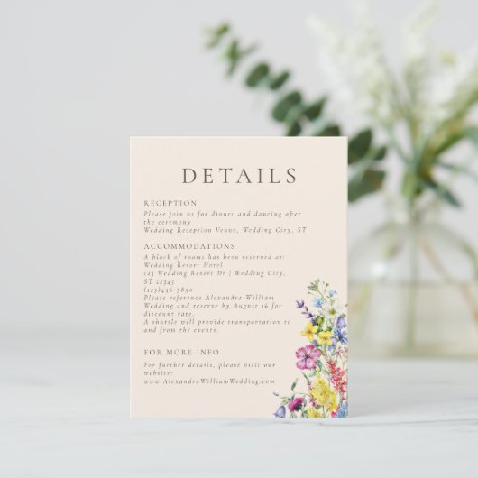 Wildflower Waterverf Floral Boho trouwgegevens Informatiekaartje (Staand voorkant)
