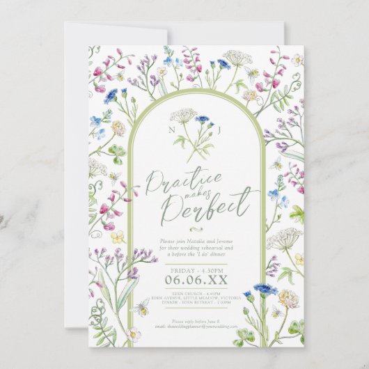 Wildflower waterverf foto bruiloft repetitie kaart (Voorkant)