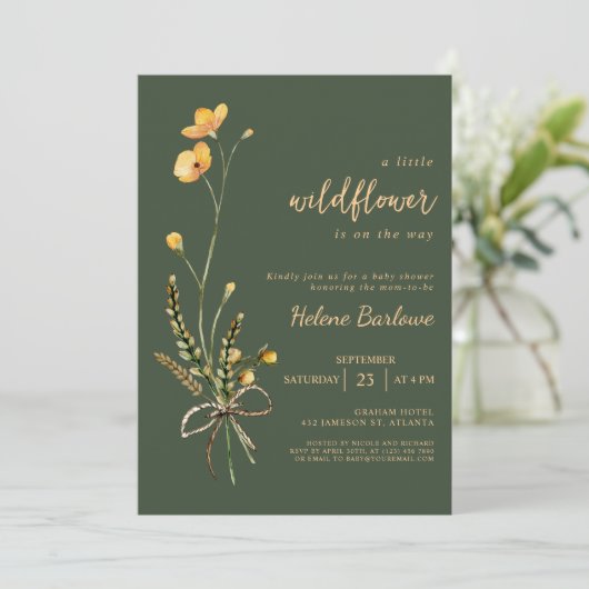 Wildflower Waterverf Groen Elegant Baby shower Kaart (Staand voorkant)