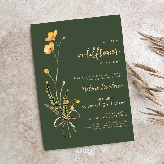 Wildflower Waterverf Groen Elegant Baby shower Kaart