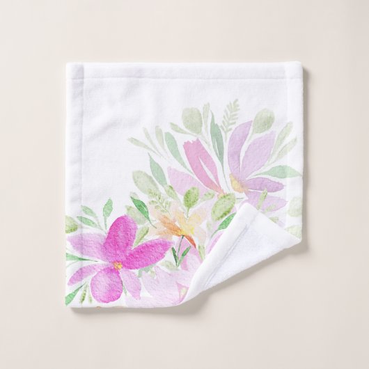 Wildflower Waterverf in roze, geel, groen Bad Handdoek (Wasdoekje)