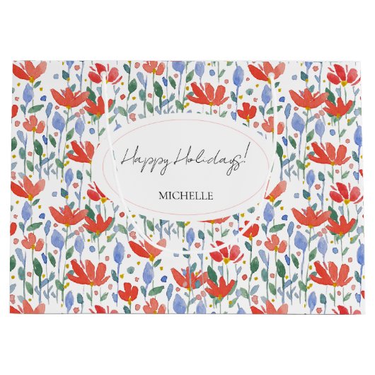 Wildflower Waterverf in zoet rood en blauw Groot Cadeauzakje (Voorkant)