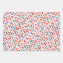 Wildflower Waterverf in zoet rood en blauw Inpakpapier Vel