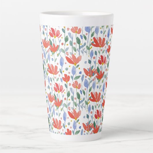 Wildflower Waterverf in zoet rood en blauw Latte Mok (Voorkant)