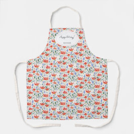 Wildflower Waterverf in zoet rood en blauw Schort