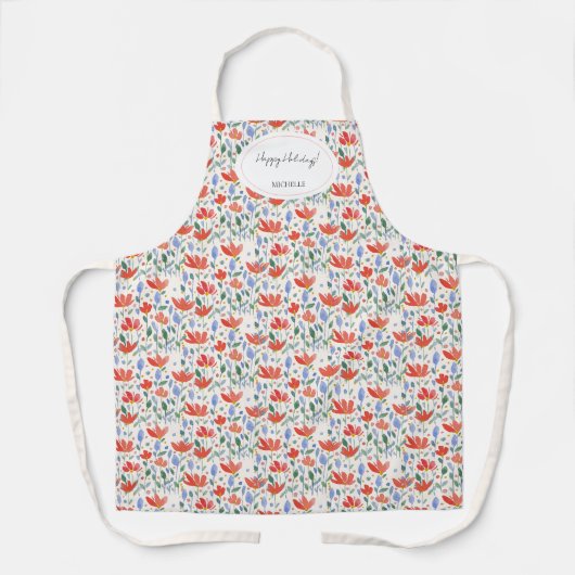 Wildflower Waterverf in zoet rood en blauw Schort (Voorkant)