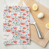 Wildflower Waterverf in zoet rood en blauw Theedoek (Quarter Fold)