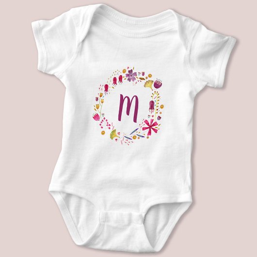 Wildflower Waterverf Krans Monogram Initiaal Romper