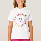 Wildflower Waterverf Krans Monogram Initiaal T-shirt (Voorkant)