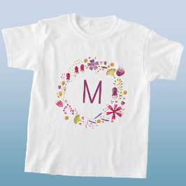 Wildflower Waterverf Krans Monogram Initiaal T-shirt
