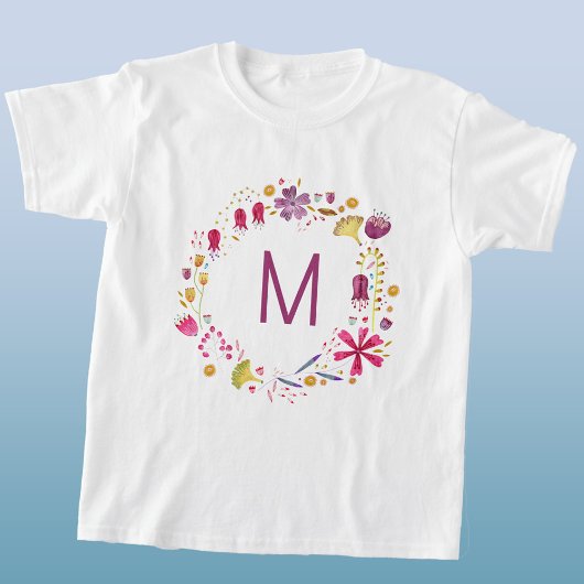 Wildflower Waterverf Krans Monogram Initiaal T-shirt