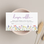 Wildflower Waterverf Luier Raffle Baby shower Informatiekaartje<br><div class="desc">Elegante baby meisje douche luier loterij behuizing kaart met "luier loterij" geschreven in een stijlvolle lavendel paarse script en grillige boho-geïnspireerde waterverven van een paarse,  roze,  perzik en gele wilde bloemen en een paarse vlinder. Personaliseer uw luierloterijverzoek in eenvoudige grijze typografie.</div>