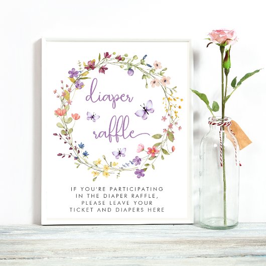 Wildflower Waterverf Luier Raffle Baby shower Poster