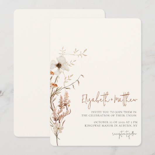 Wildflower Waterverf Minimale bruiloft uitnodiging (Voorkant / Achterkant)