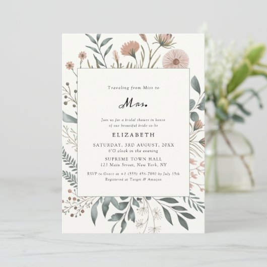 Wildflower Waterverf Miss to Mrs Vrijgezellenfeest Kaart (Staand voorkant)