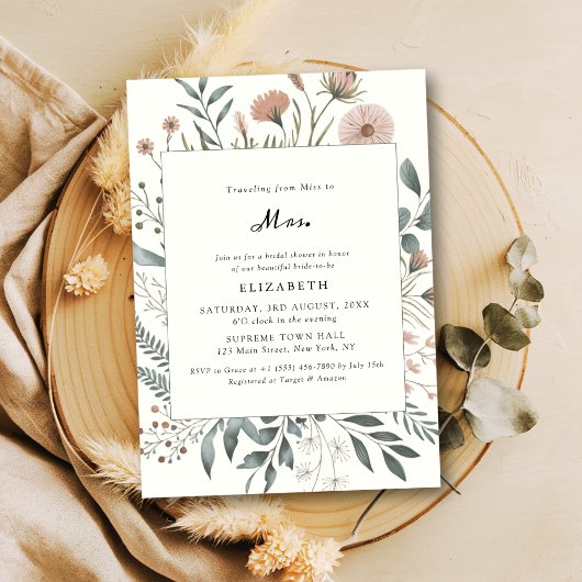 Wildflower Waterverf Miss to Mrs Vrijgezellenfeest Kaart