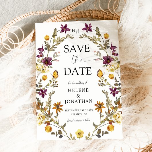 Wildflower Waterverf Modern Elegant Bruiloft Save The Date