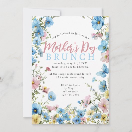 Wildflower Waterverf Modern Moederdag Brunch Kaart (Voorkant)