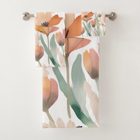 Wildflower Waterverf Pastel Boho Spring Decor Bad Handdoek (Insitu)