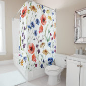 Wildflower Waterverf Poppy Kamille Achtergrond Douchegordijn (In situ)