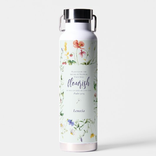 Wildflower Waterverf Schrift gepersonaliseerd Waterfles (Voorkant)