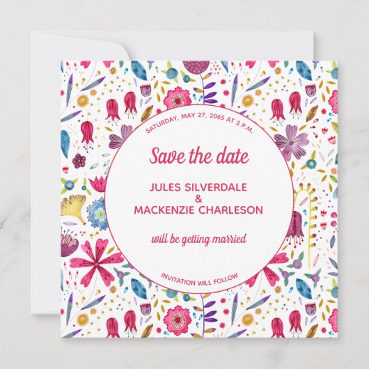 Wildflower Waterverf Sla de datum op Kaart (Voorkant)