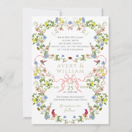 Wildflower Waterverf Tuin Elegant Wedding Kaart (Voorkant)