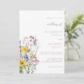 Wildflower Waterverf Zomer Huwelijksuitnodiging Kaart (Staand voorkant)