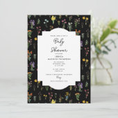 Wildflower Waterverf Zwart Botanisch Baby shower Kaart (Staand voorkant)