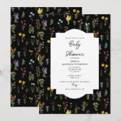 Wildflower Waterverf Zwart Botanisch Baby shower Kaart (Voorkant / Achterkant)