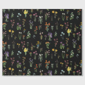 Wildflower Waterverf Zwart Botanisch Bloemen Cadeaupapier (Vlak)