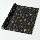 Wildflower Waterverf Zwart Botanisch Bloemen Cadeaupapier (Uitgerold)