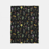 Wildflower Waterverf Zwart Botanisch Bloemen Fleece Deken (Voorkant)
