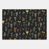 Wildflower Waterverf Zwart Botanisch Bloemen Inpakpapier Vel (Voorkant 3)