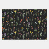Wildflower Waterverf Zwart Botanisch Bloemen Inpakpapier Vel (Voorkant)